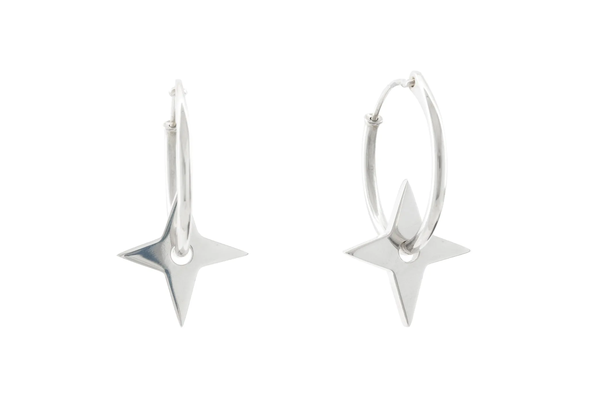 E28 Four-Point Star Hoop Earring, Sterling Silver