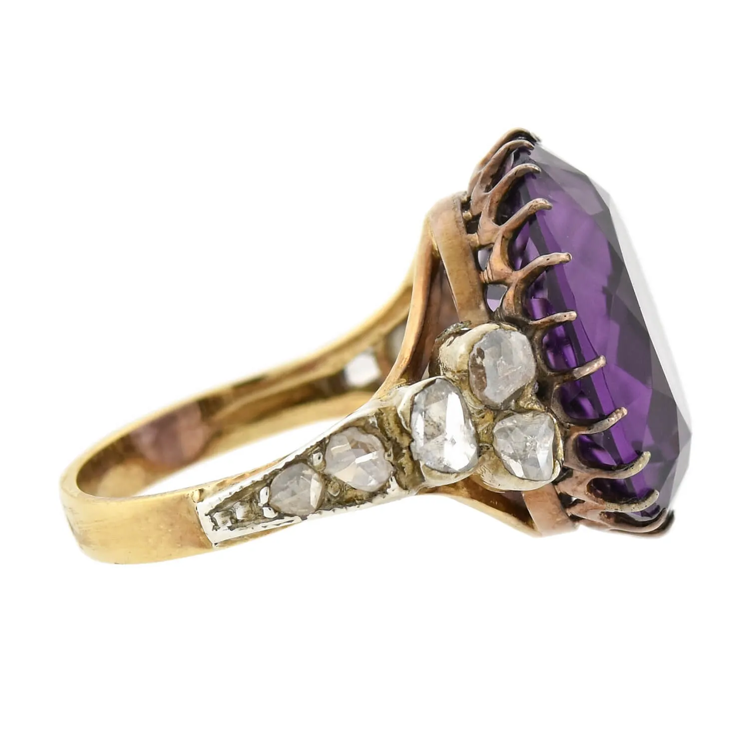 Edwardian 14kt Large 14ct Amethyst   Diamond Ring