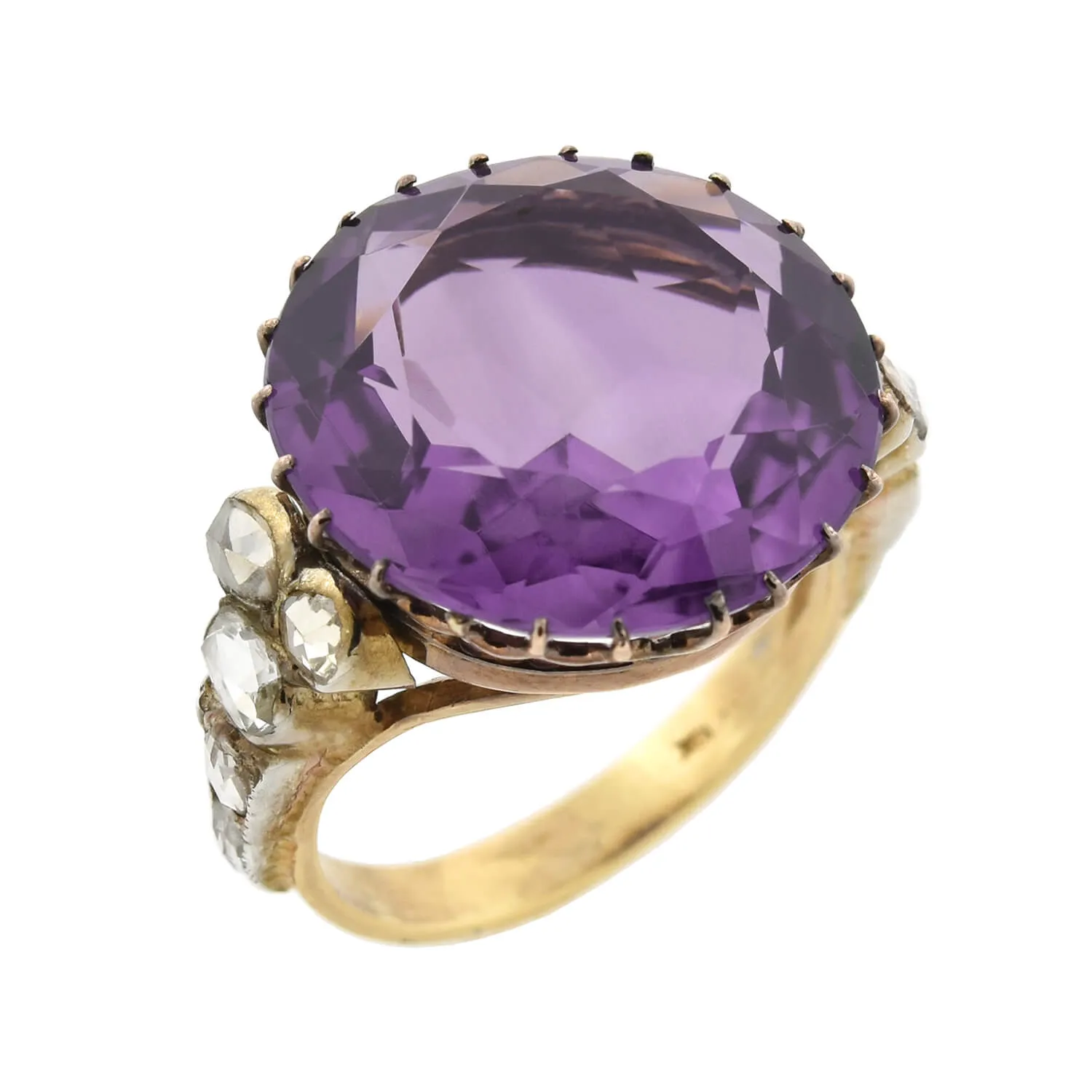 Edwardian 14kt Large 14ct Amethyst   Diamond Ring