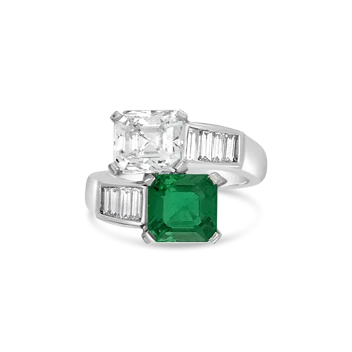 Emerald & Diamond Bypass Ring