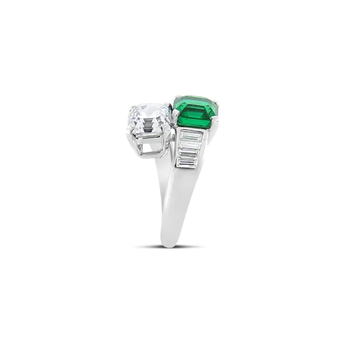 Emerald & Diamond Bypass Ring