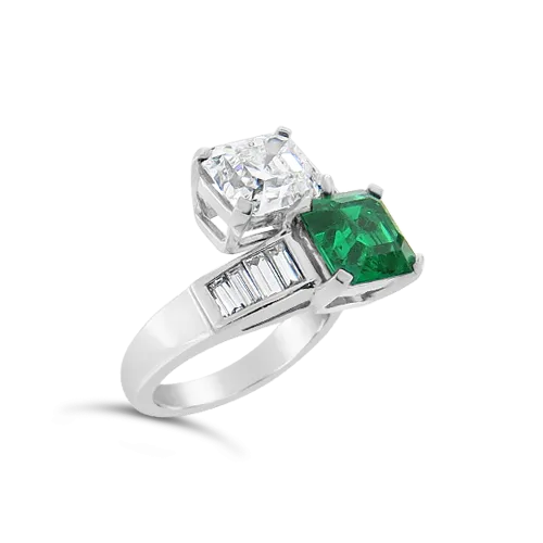 Emerald & Diamond Bypass Ring