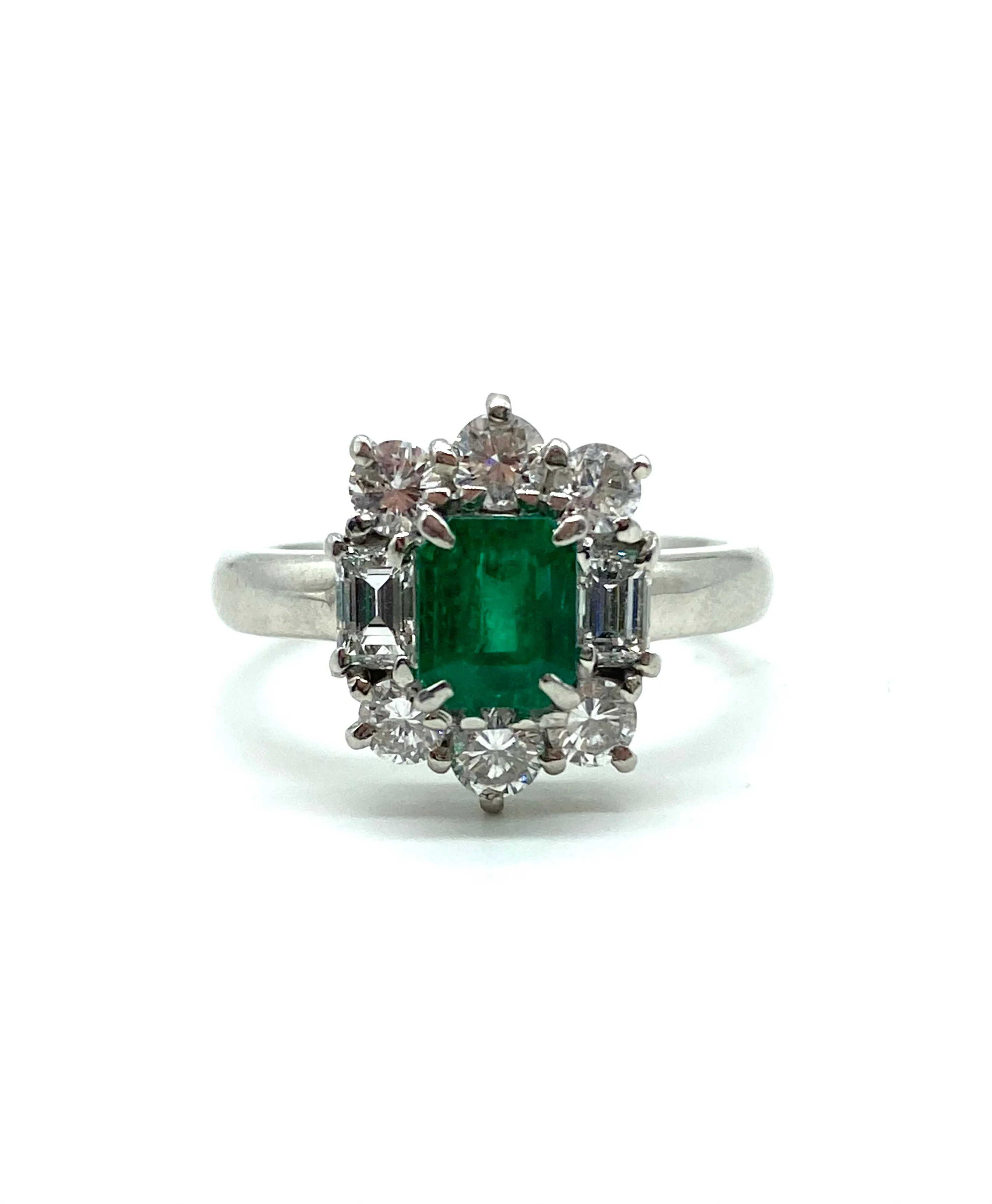 Emerald and Diamond Halo Ring