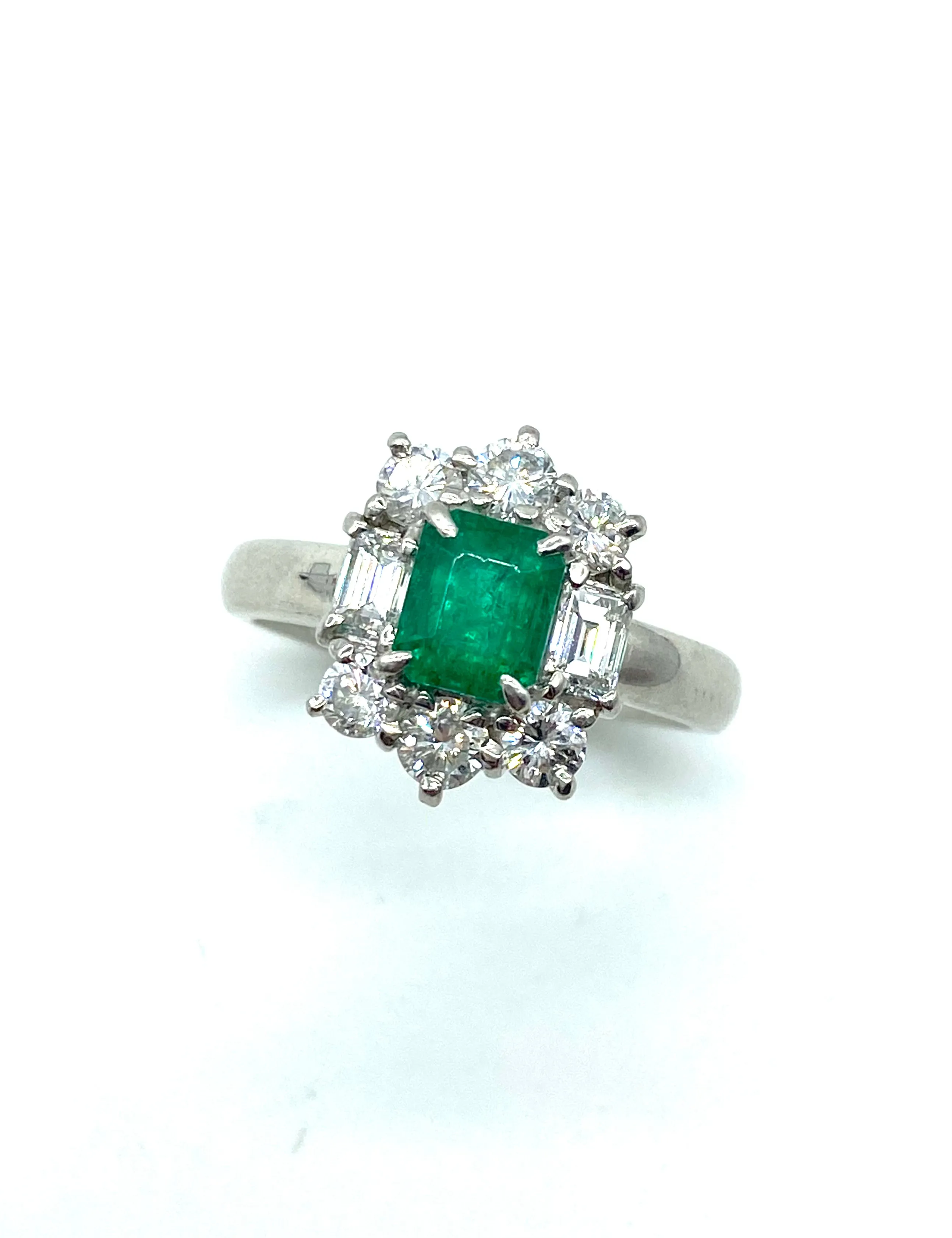 Emerald and Diamond Halo Ring