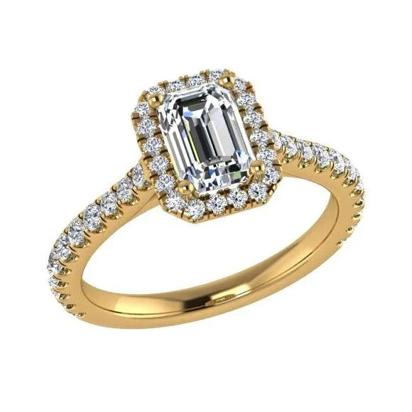 Emerald Cut Diamond Halo Engagement Ring 18K Gold 0.52cts