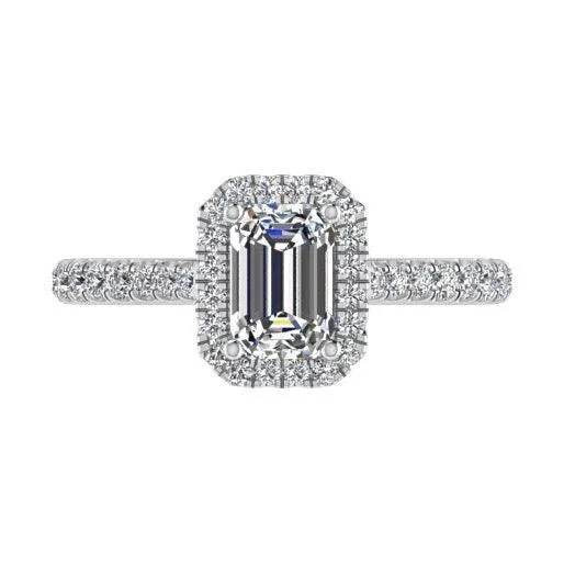 Emerald Cut Diamond Halo Engagement Ring 18K Gold 0.52cts