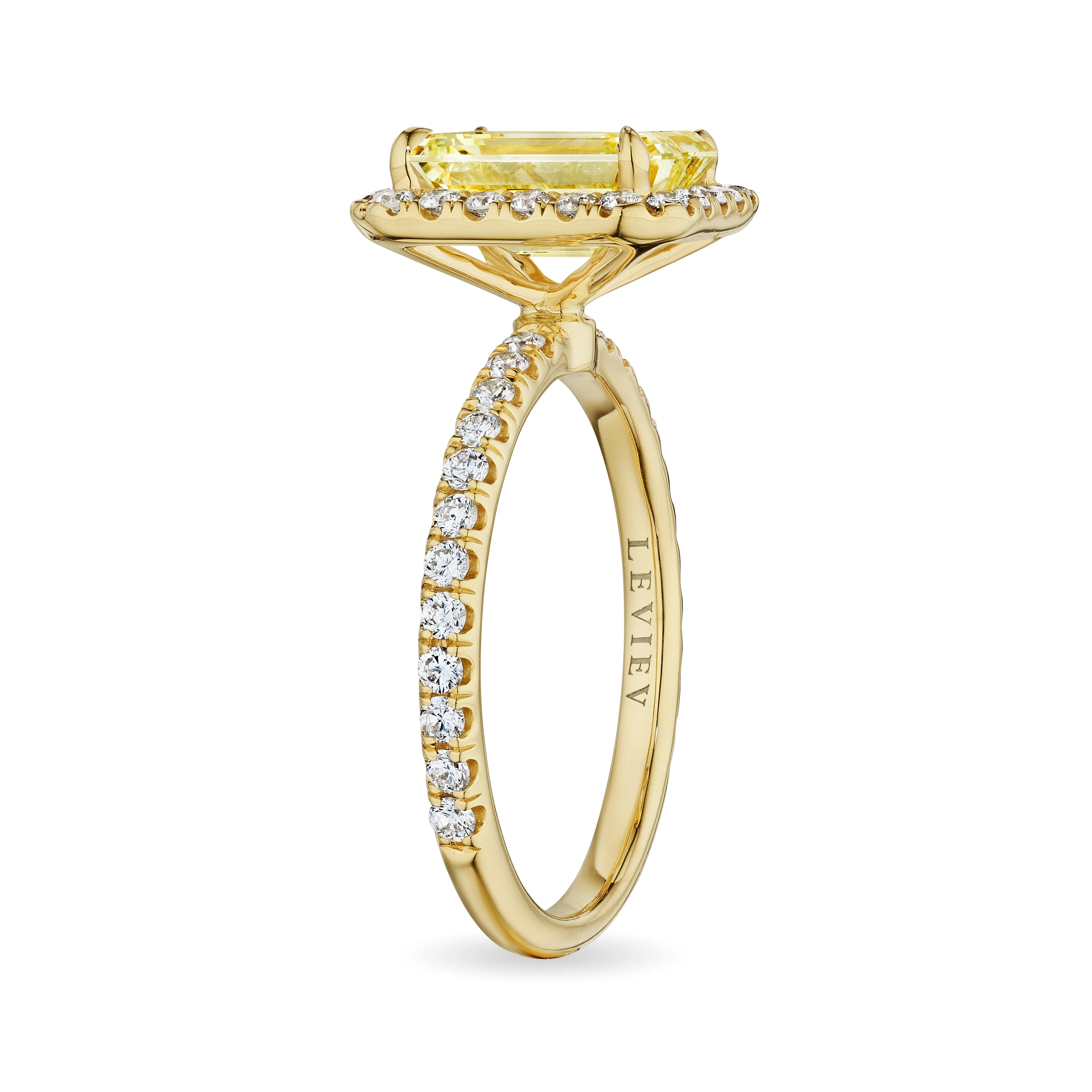 Emerald Cut Diamond Ring With Halo, 2 CT, Gold