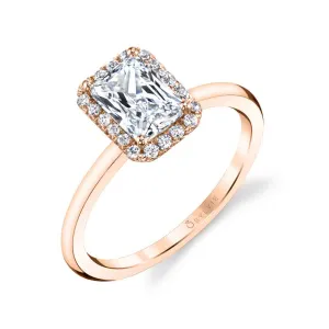 Emerald Cut Solitaire Halo Engagement Ring - Elsie 18k Gold Rose