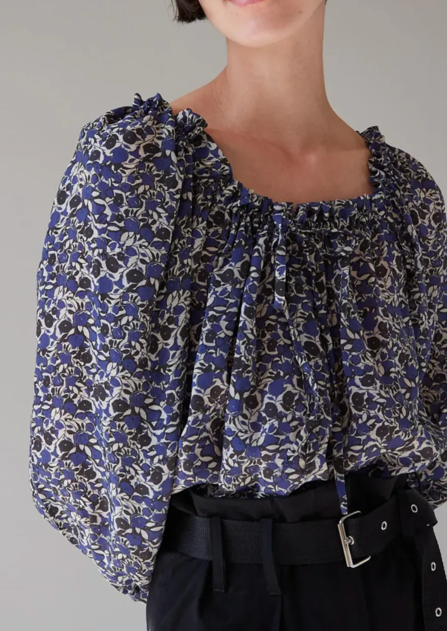 Emma Top, Cobalt Floral Bouncy Cupro