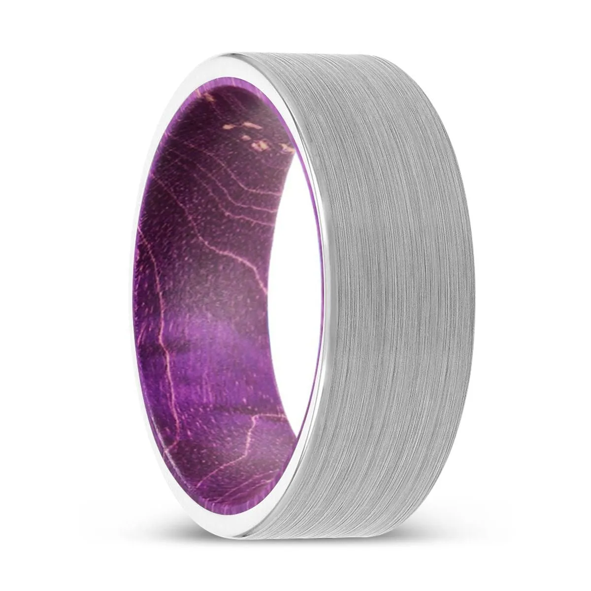 ENRICO | Purple Wood, White Tungsten Ring, Brushed, Flat