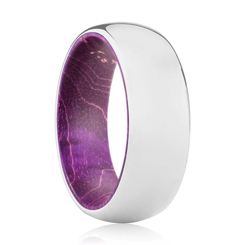 ETERNAL | Purple Wood, Silver Tungsten Ring, Shiny, Domed