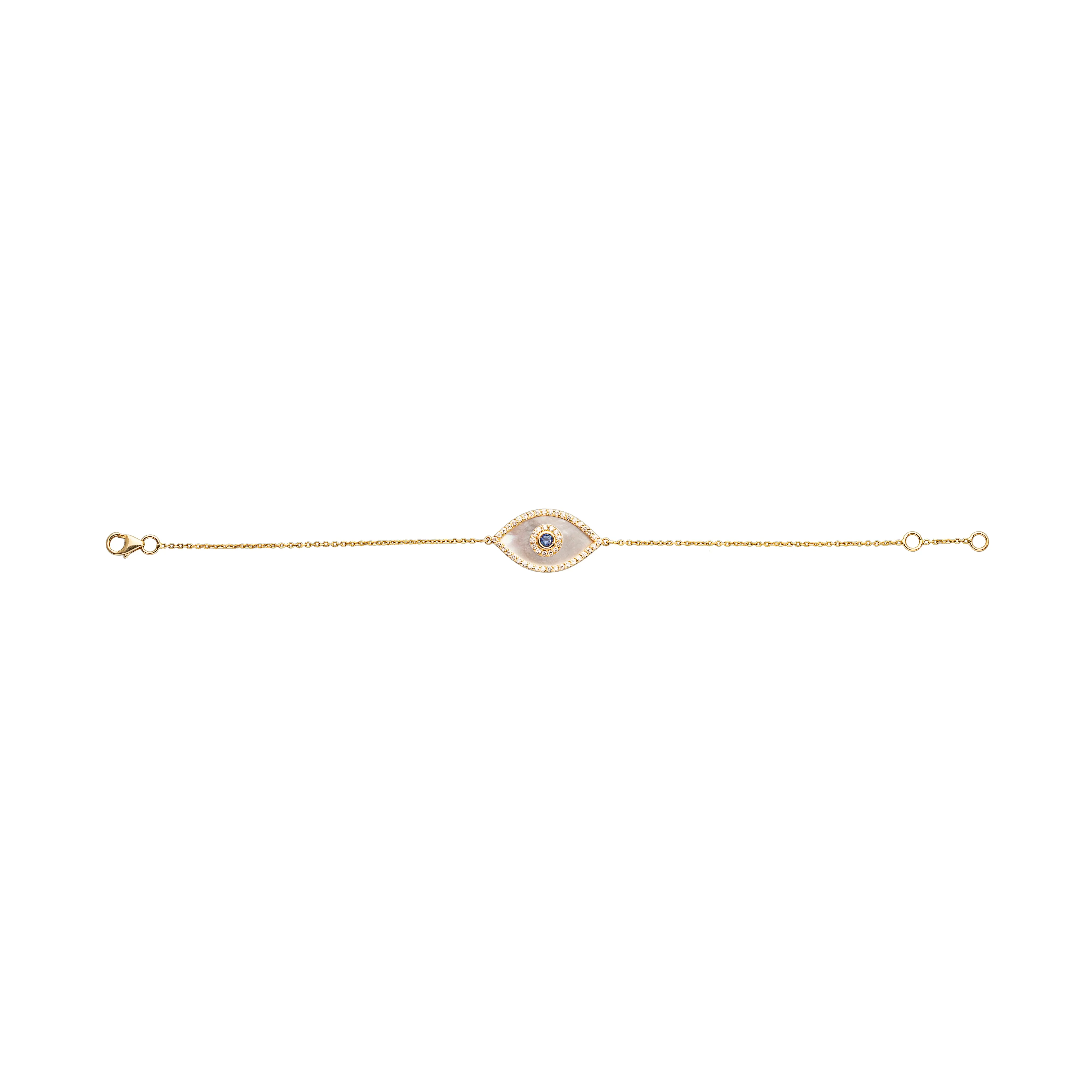 Evil Eye, Diamond,Sapphire and Mother of Pearl Bracelet, 18k Gold