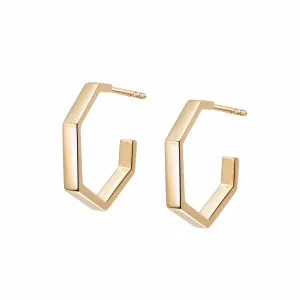 Fine Hexagon Hoop Earrings 18ct Gold Plate