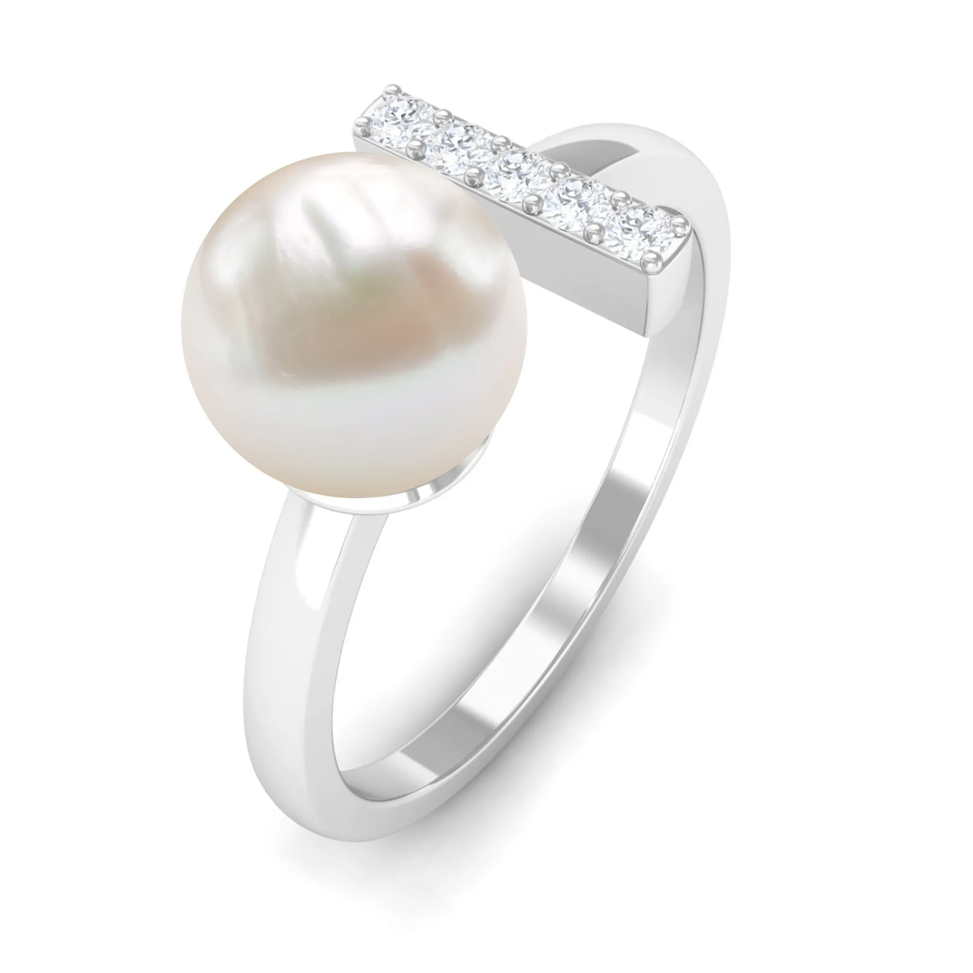 Freshwater Pearl and Diamond Modern Cuff Ring