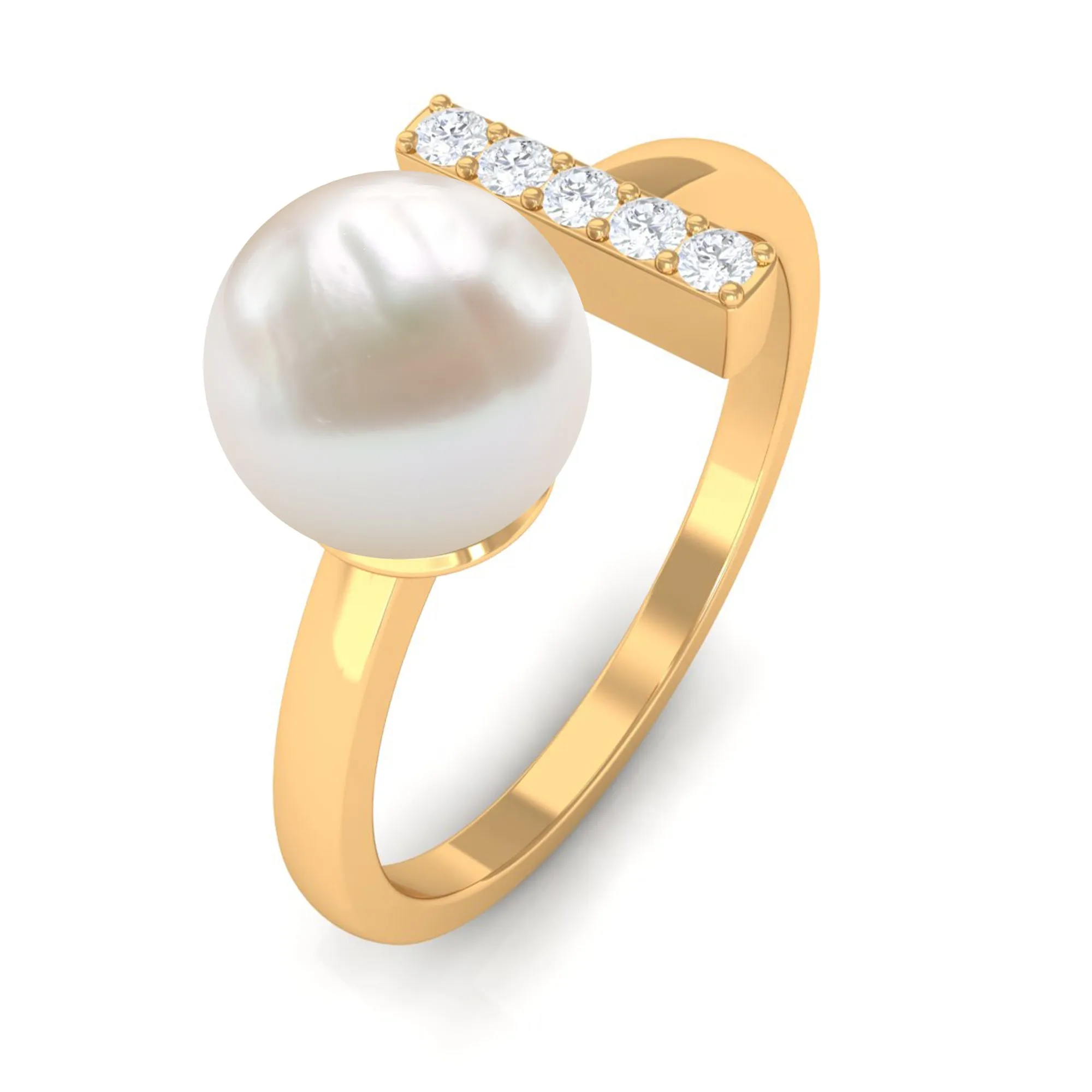 Freshwater Pearl and Diamond Modern Cuff Ring