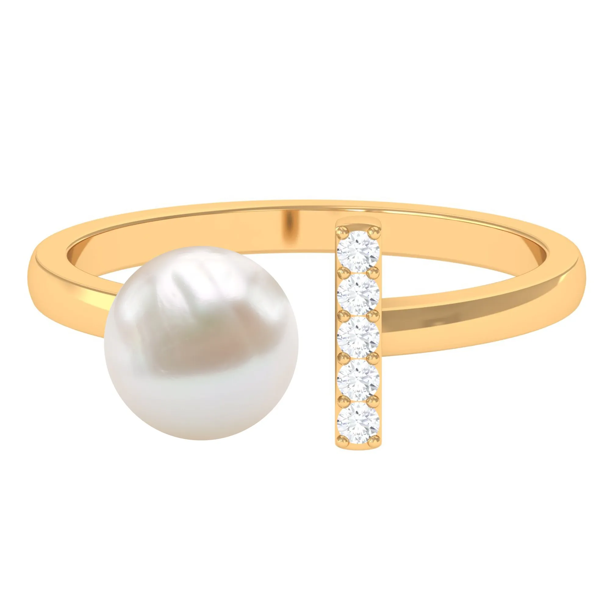 Freshwater Pearl and Diamond Modern Cuff Ring