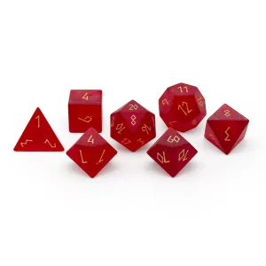 Frosted Zircon Garnet - Gold Font 7 Piece RPG Set Zircon Glass Dice