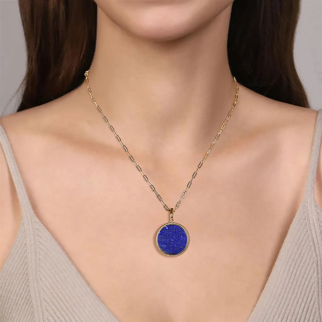 Gabriel & Co. 14k Yellow Gold Round Lapis Necklace