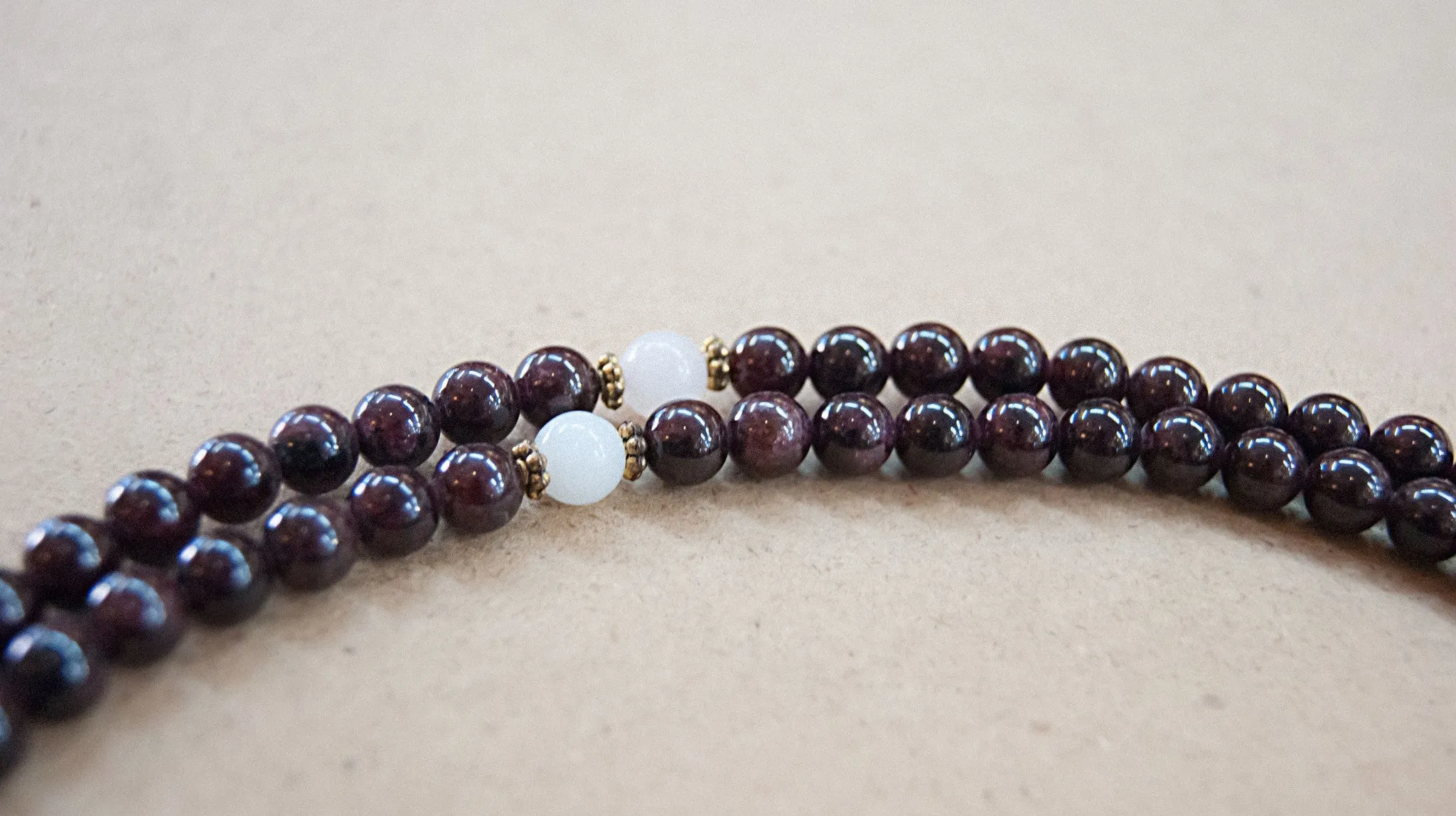 Garnet Mala Bead with Moonstone spacers