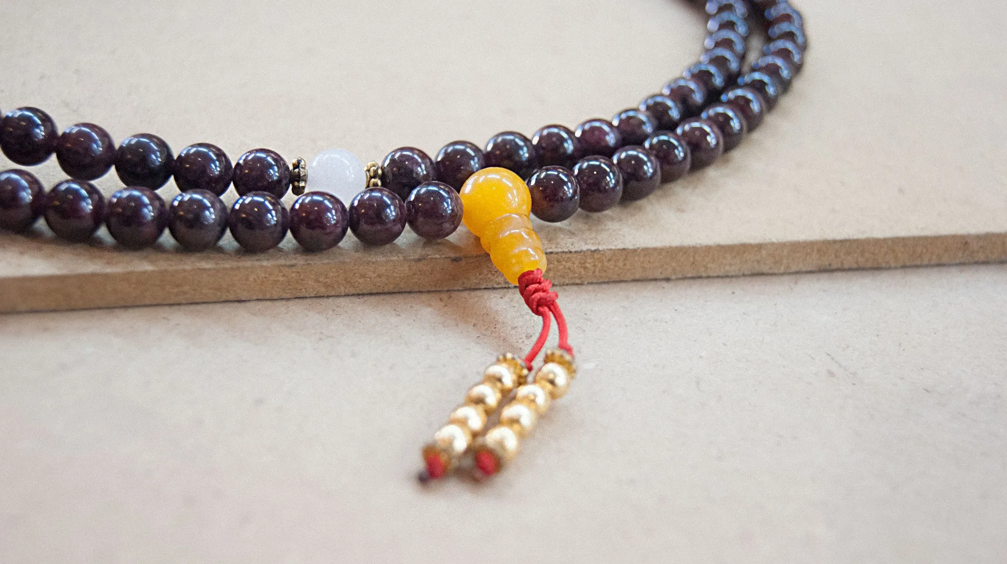 Garnet Mala Bead with Moonstone spacers