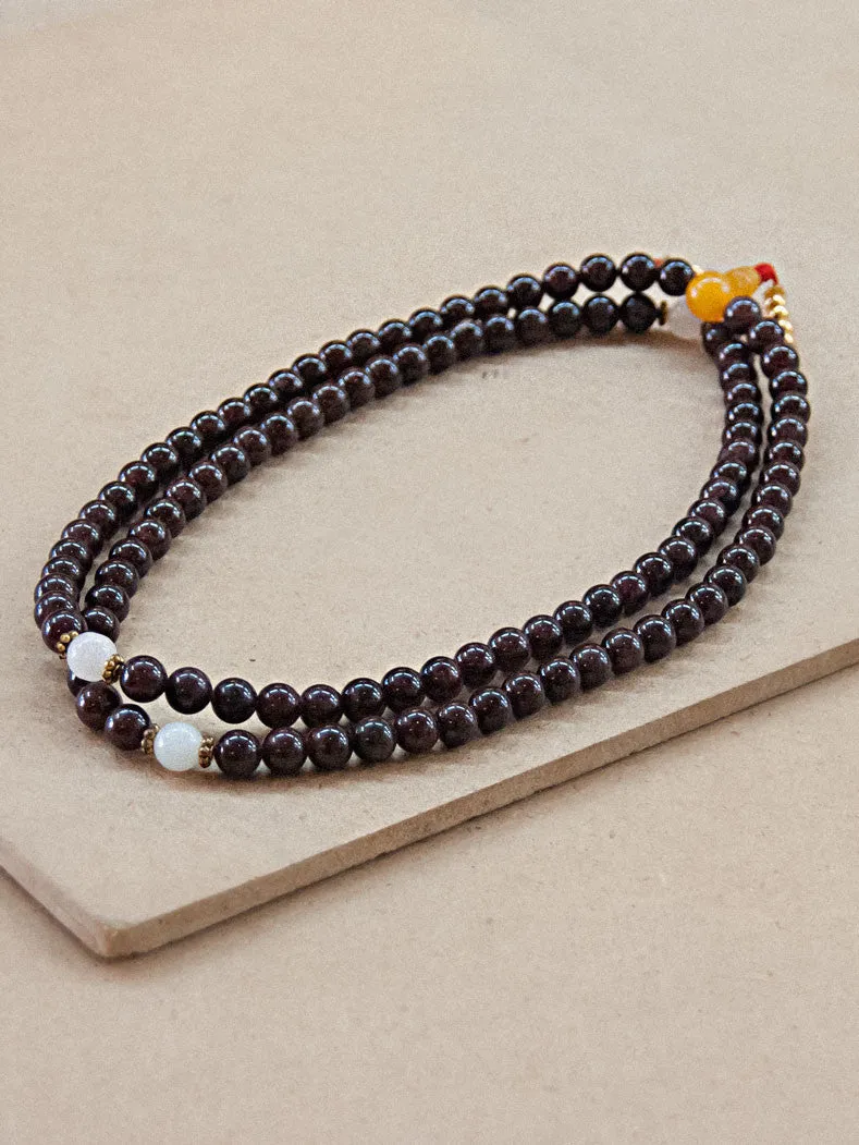 Garnet Mala Bead with Moonstone spacers