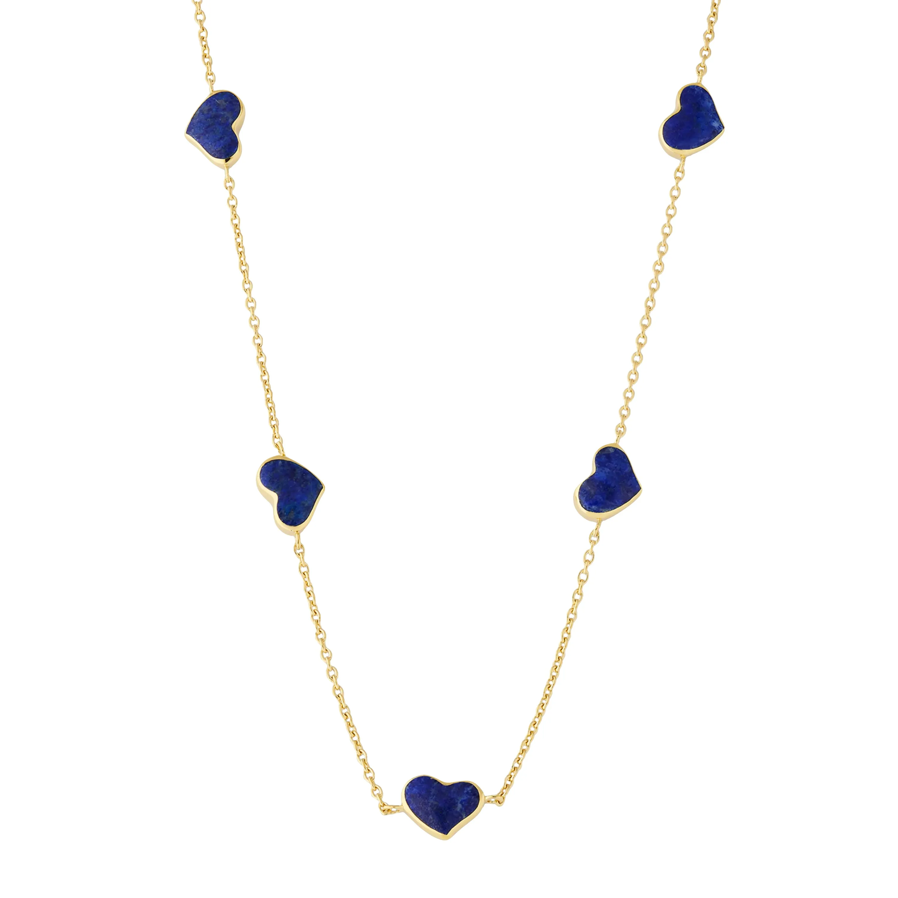 Gemstone 5 Station Heart Necklace in Sterling Silver with 18k Vermeil