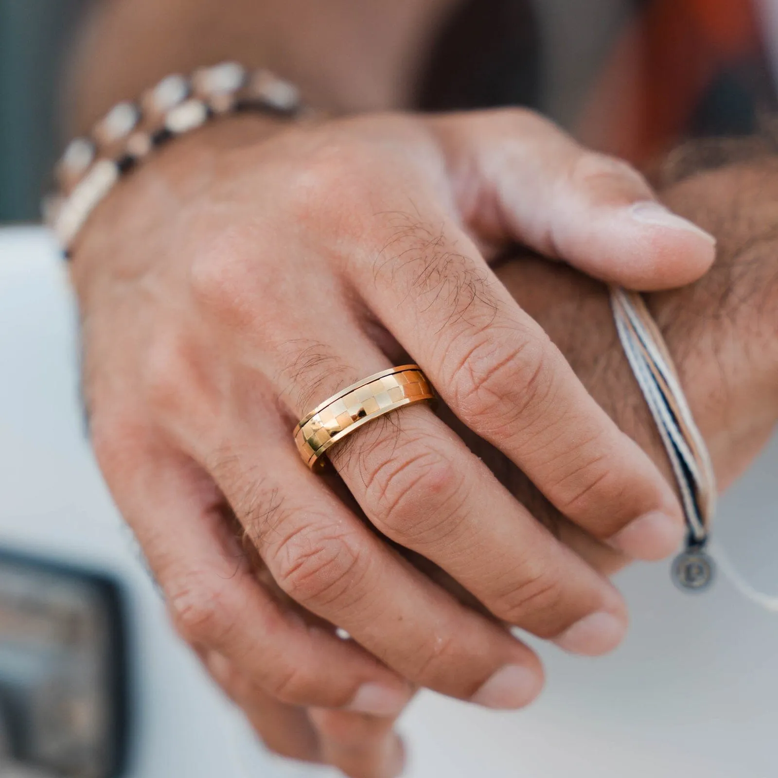 Gold Check Fidget Ring