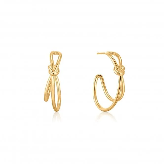 Gold Knot Stud Hoop Earrings E029-02G