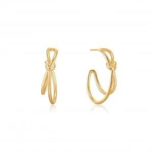 Gold Knot Stud Hoop Earrings E029-02G