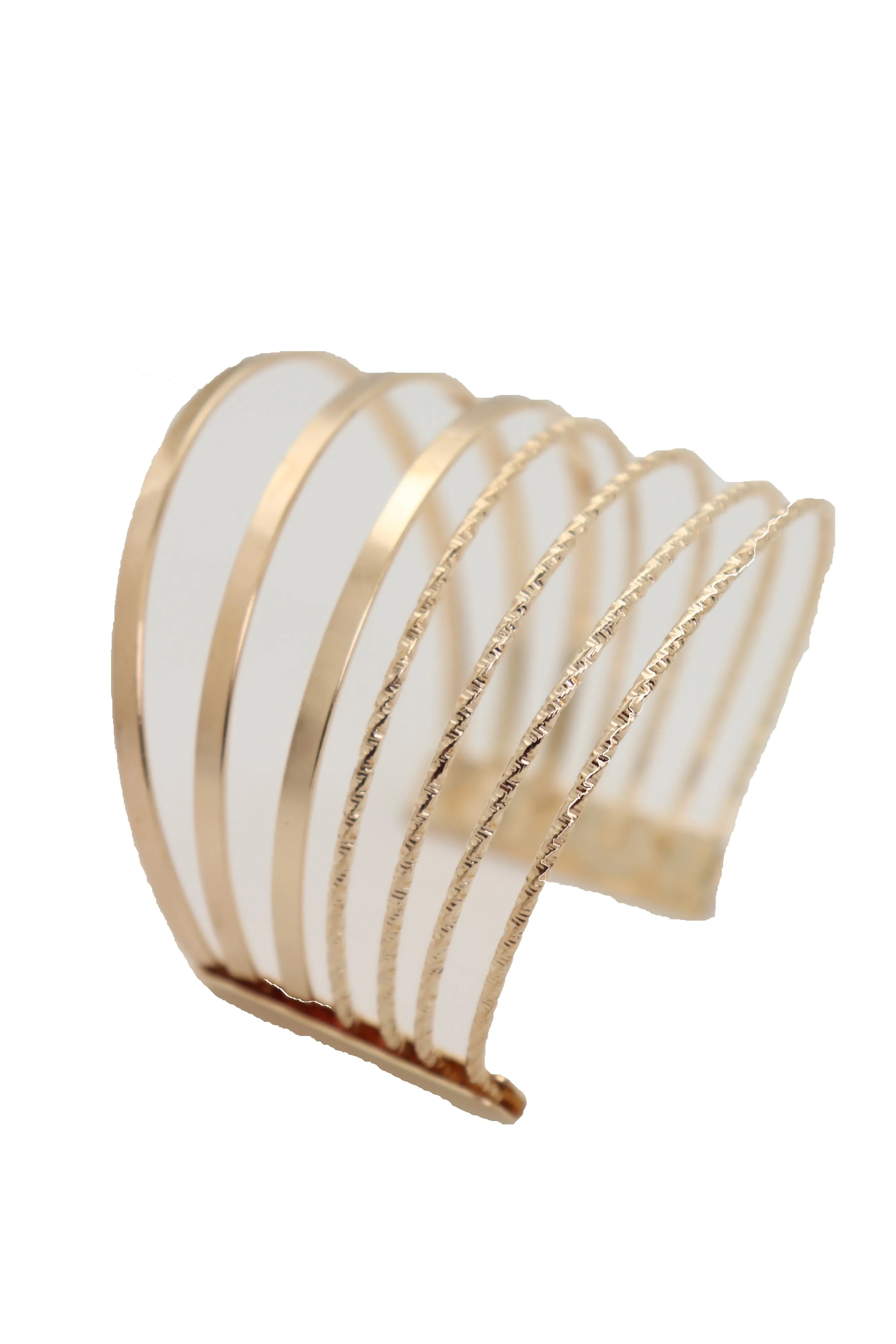 Gold Metal Bangle Cuff Bracelet Classy Jewelry Fashion Stripes Fan Simple