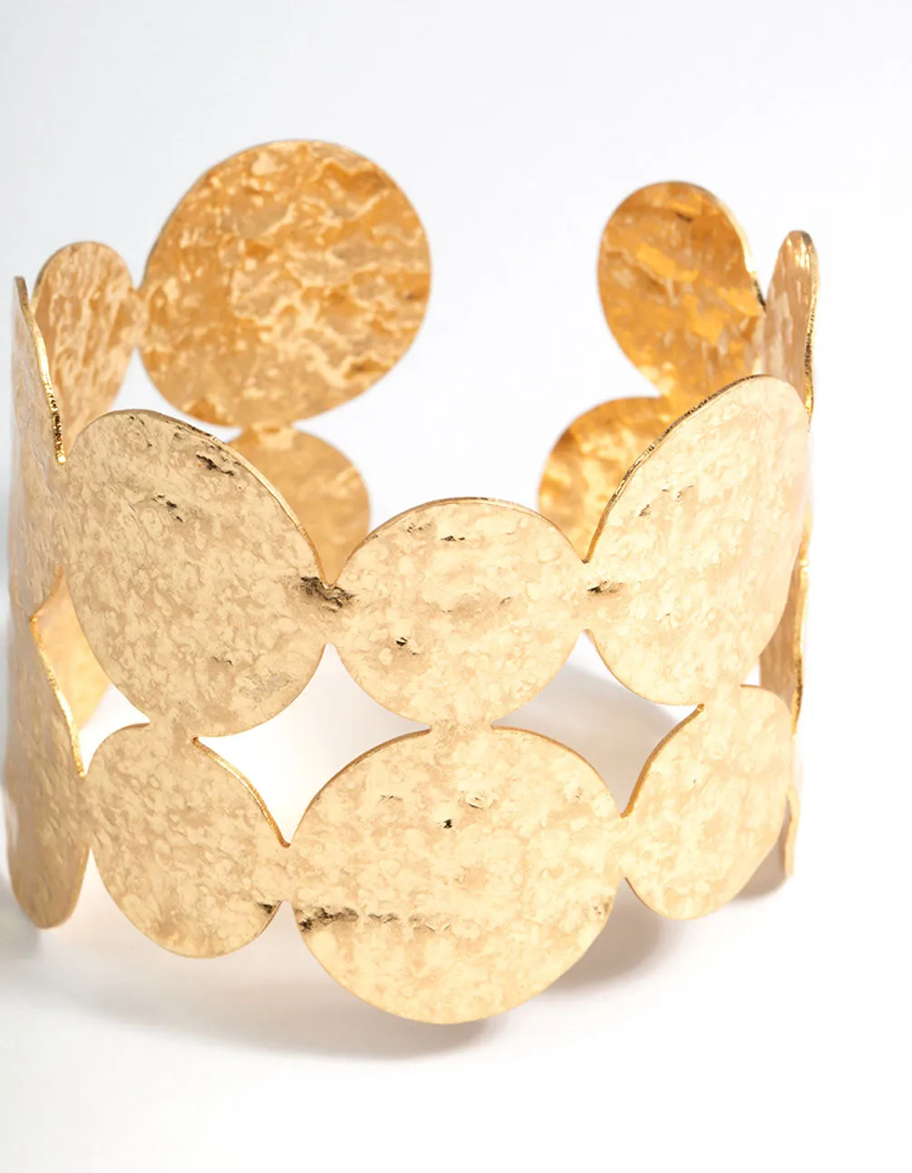 Gold Textured Disc Cuff Bracelet