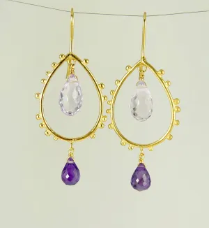 Gorgeous Granulation Drop Earrings with Amethyst