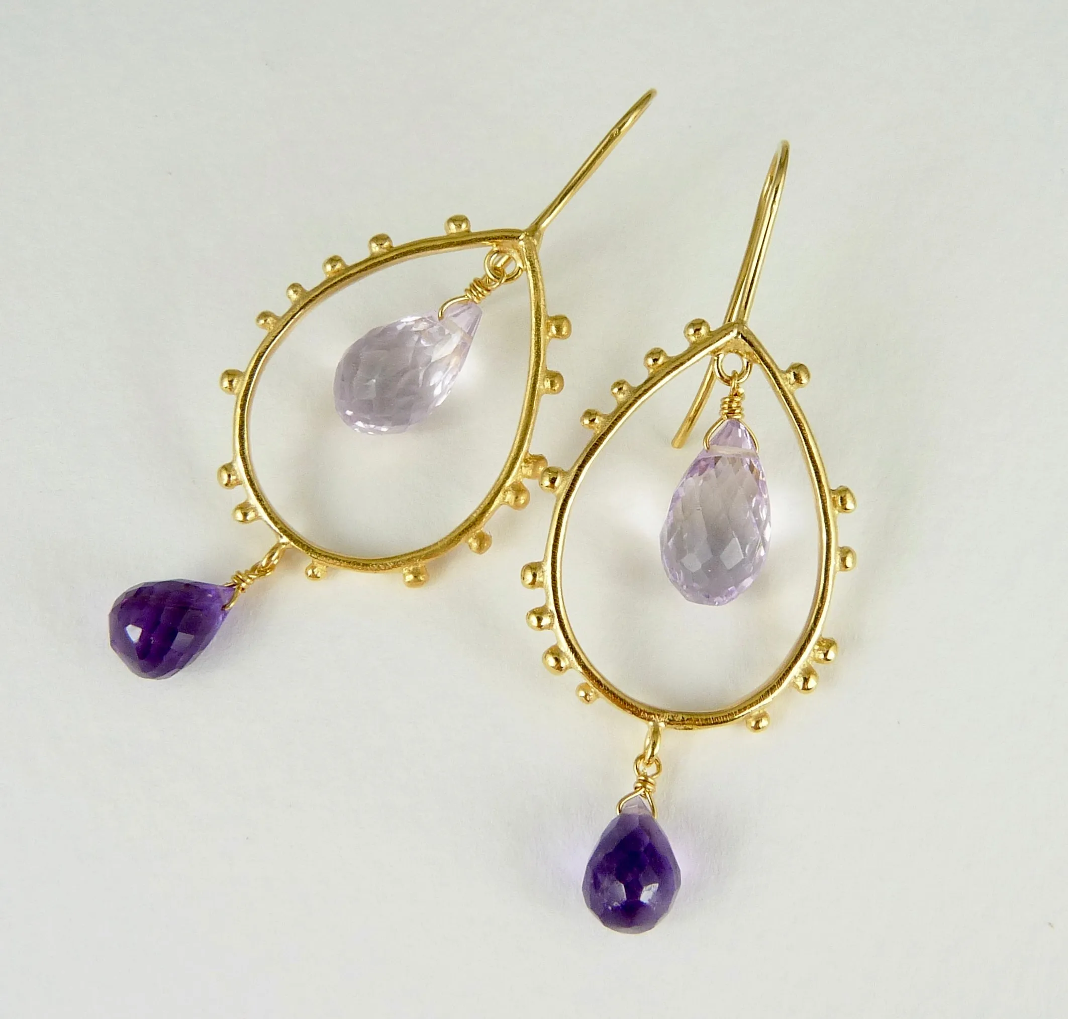 Gorgeous Granulation Drop Earrings with Amethyst