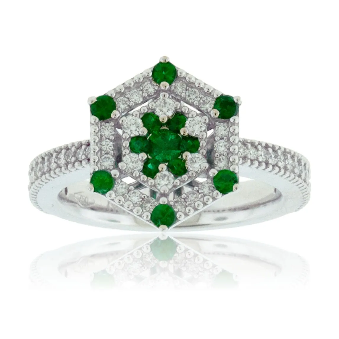 Green Emerald & Diamond Accented Ring