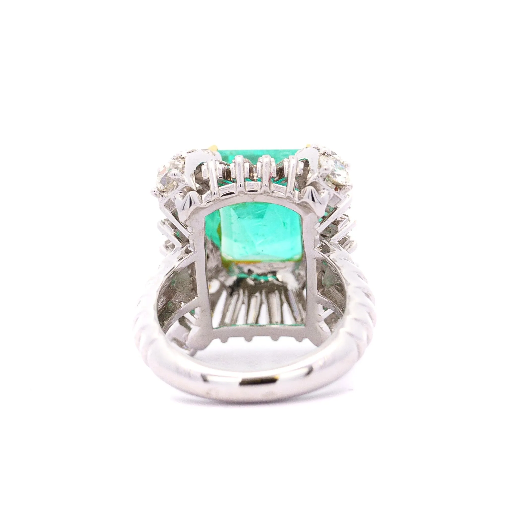 GRS Certified 6.78 carat Colombian Emerald and Baguette Cut Diamond Ring