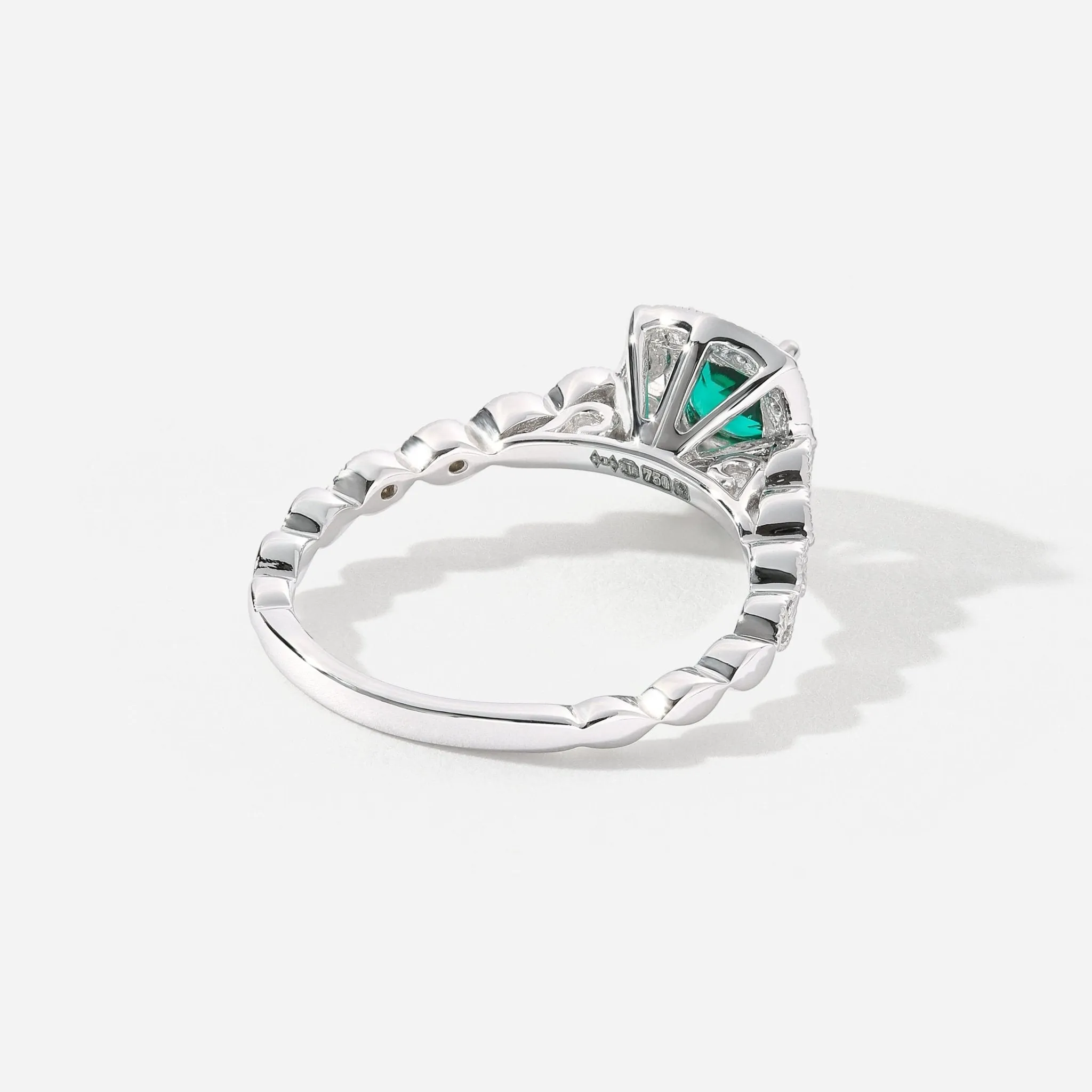 Harlow | 18ct White Gold 0.08ct tw Lab Grown Diamond and Created Emerald Vintage Ring