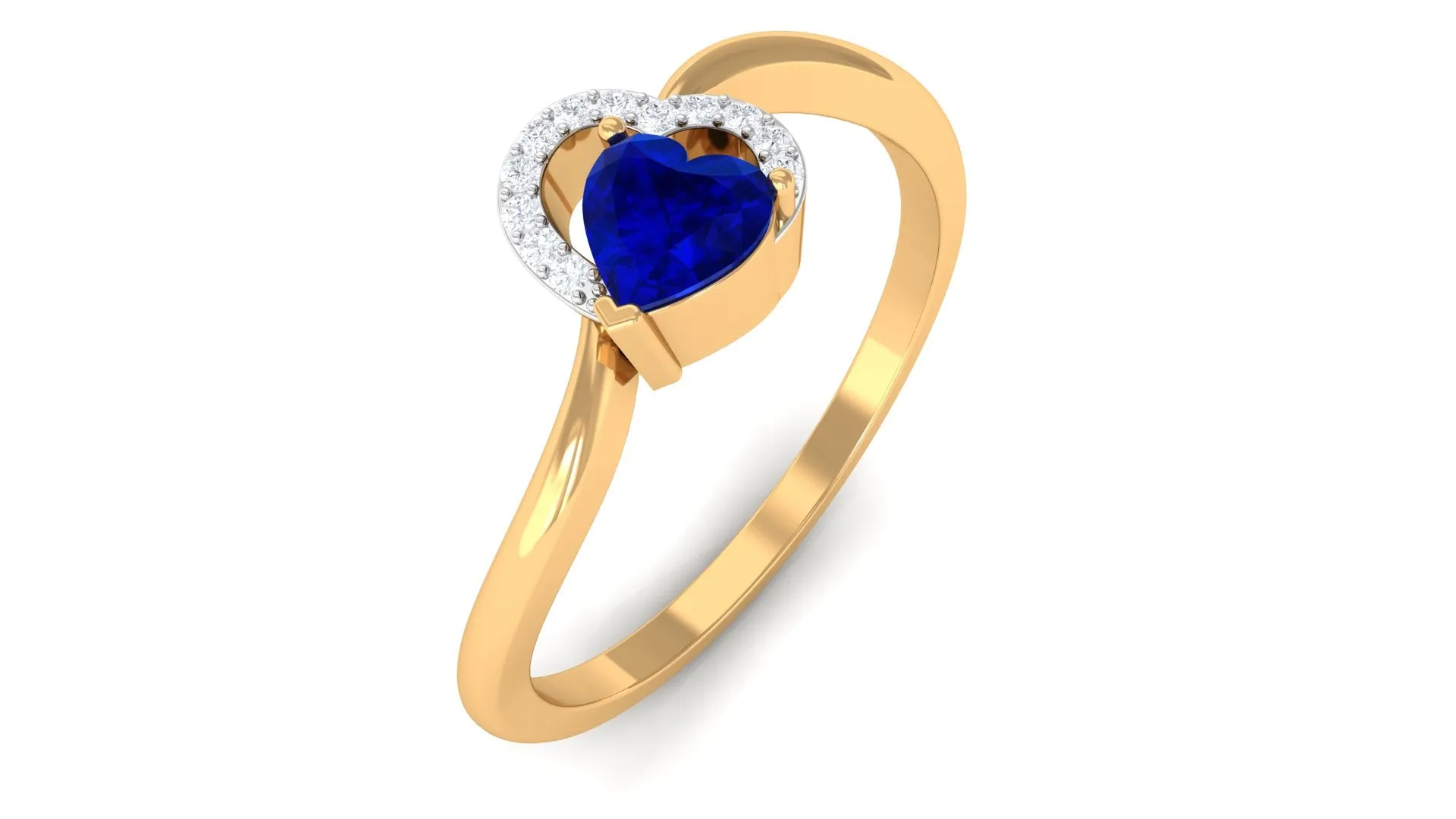 Heart Shape Blue Sapphire and Diamond Twisted Promise Ring