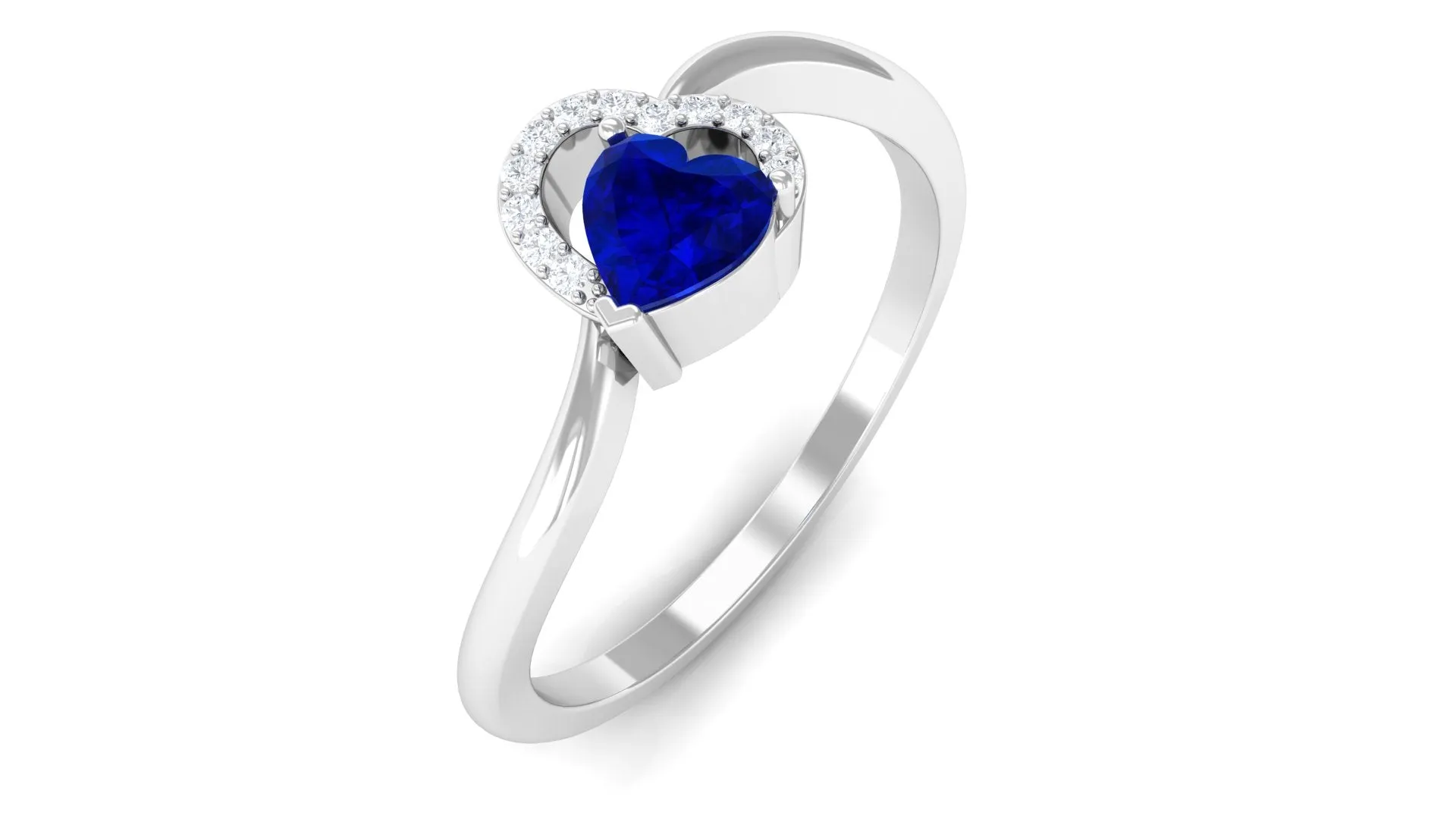 Heart Shape Blue Sapphire and Diamond Twisted Promise Ring