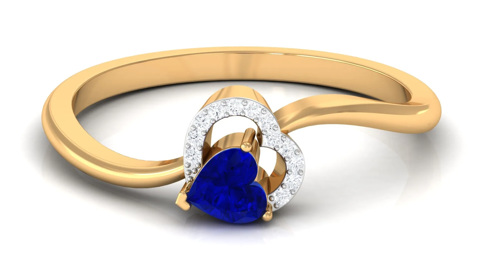 Heart Shape Blue Sapphire and Diamond Twisted Promise Ring