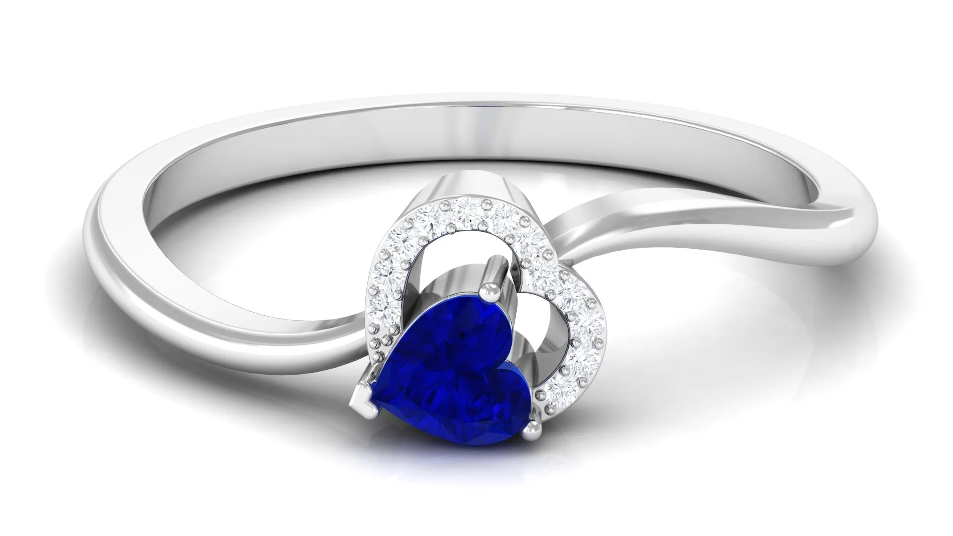 Heart Shape Blue Sapphire and Diamond Twisted Promise Ring