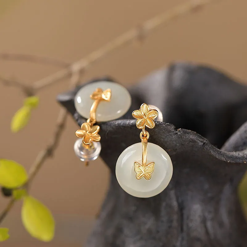 Hetian Jade Butterfly Gemstone Earrings