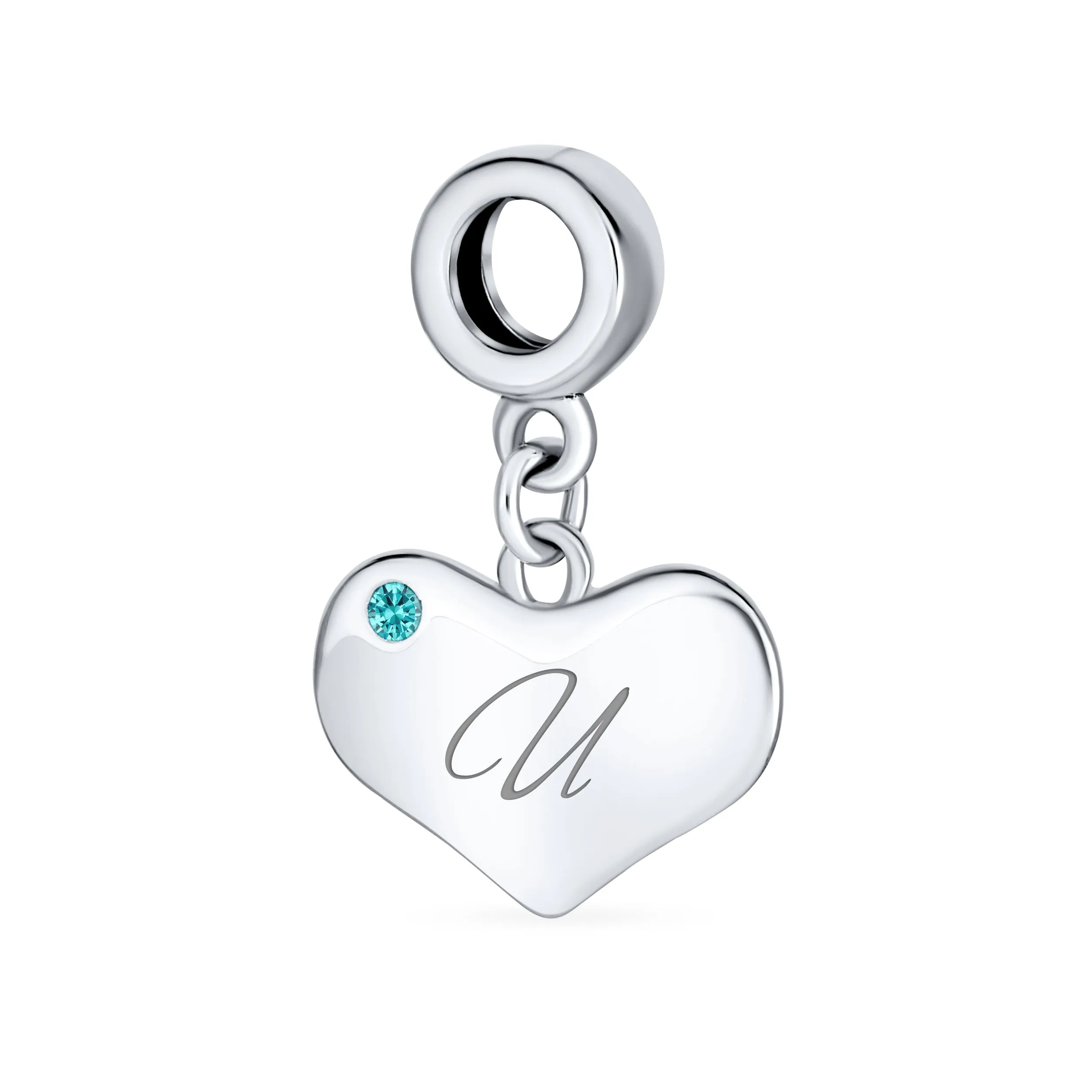 Initial Alphabet Bead Charm Aqua Blue Heart Dangle Bead for European Bracelet