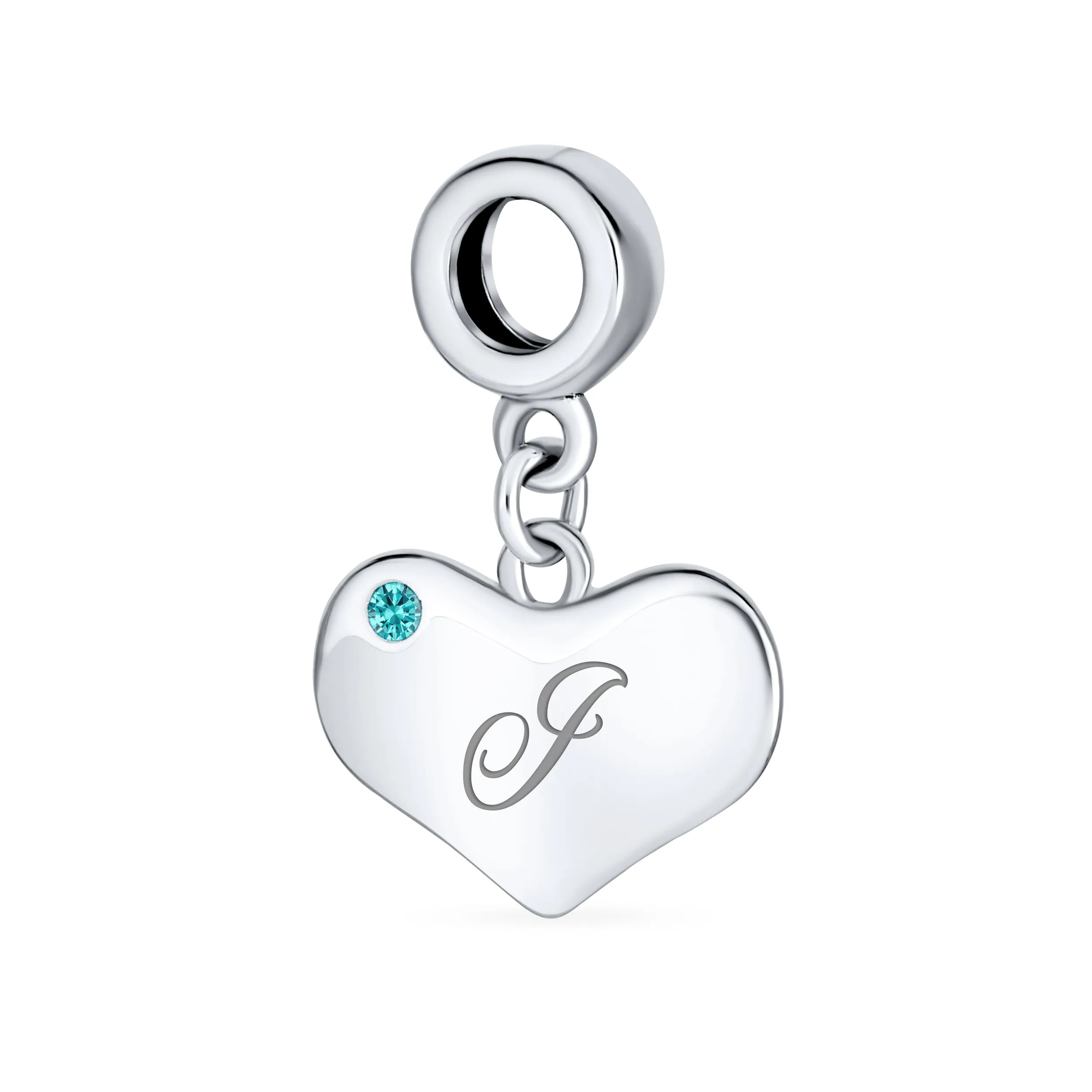 Initial Alphabet Bead Charm Aqua Blue Heart Dangle Bead for European Bracelet