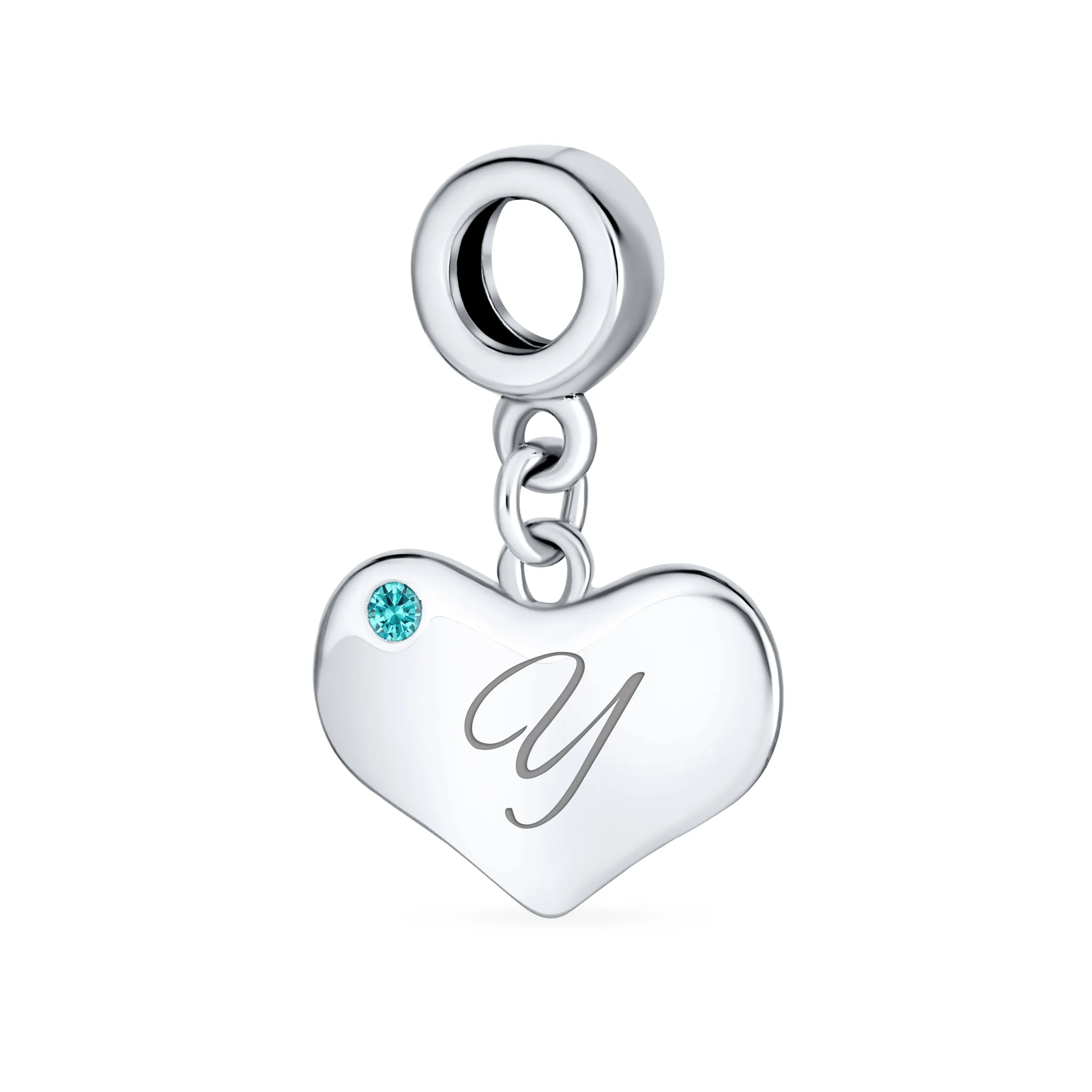 Initial Alphabet Bead Charm Aqua Blue Heart Dangle Bead for European Bracelet