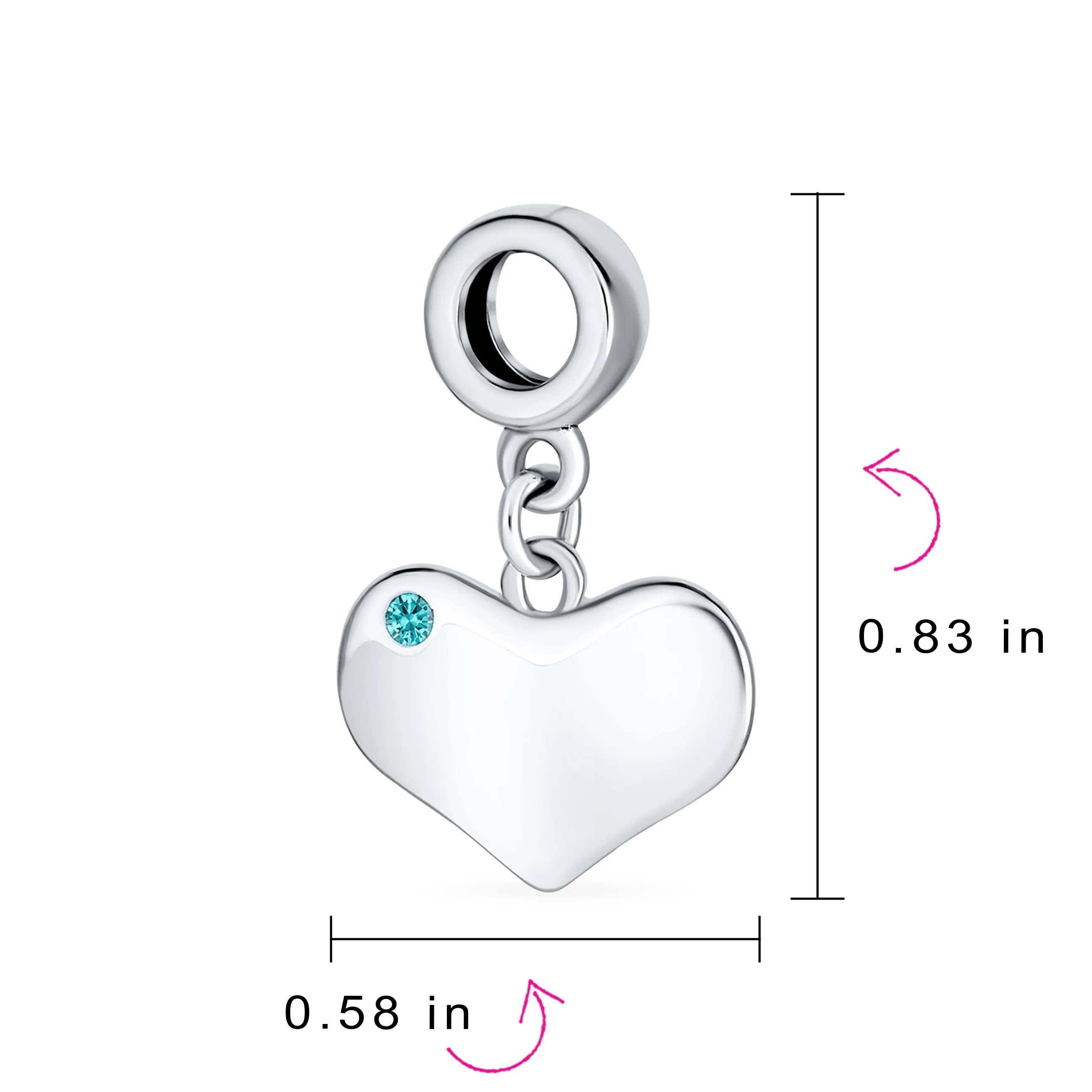 Initial Alphabet Bead Charm Aqua Blue Heart Dangle Bead for European Bracelet