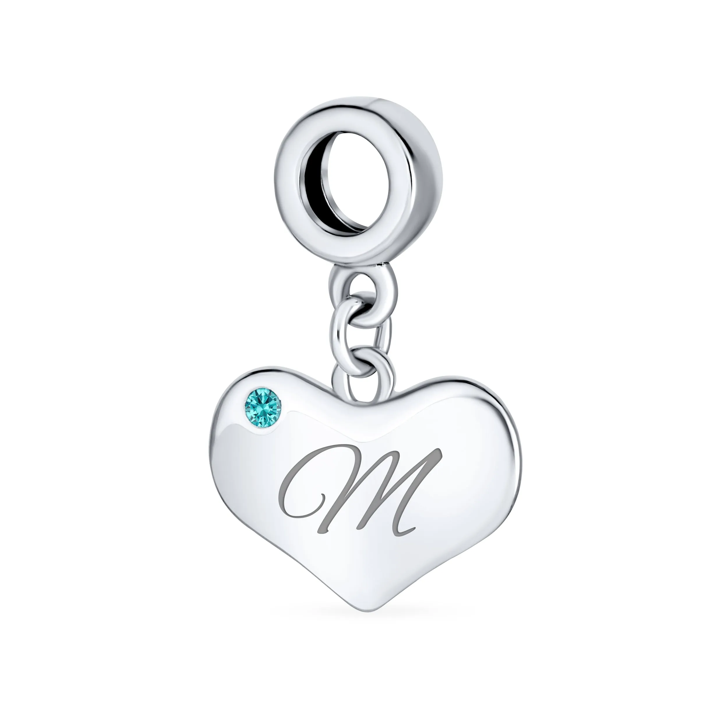 Initial Alphabet Bead Charm Aqua Blue Heart Dangle Bead for European Bracelet