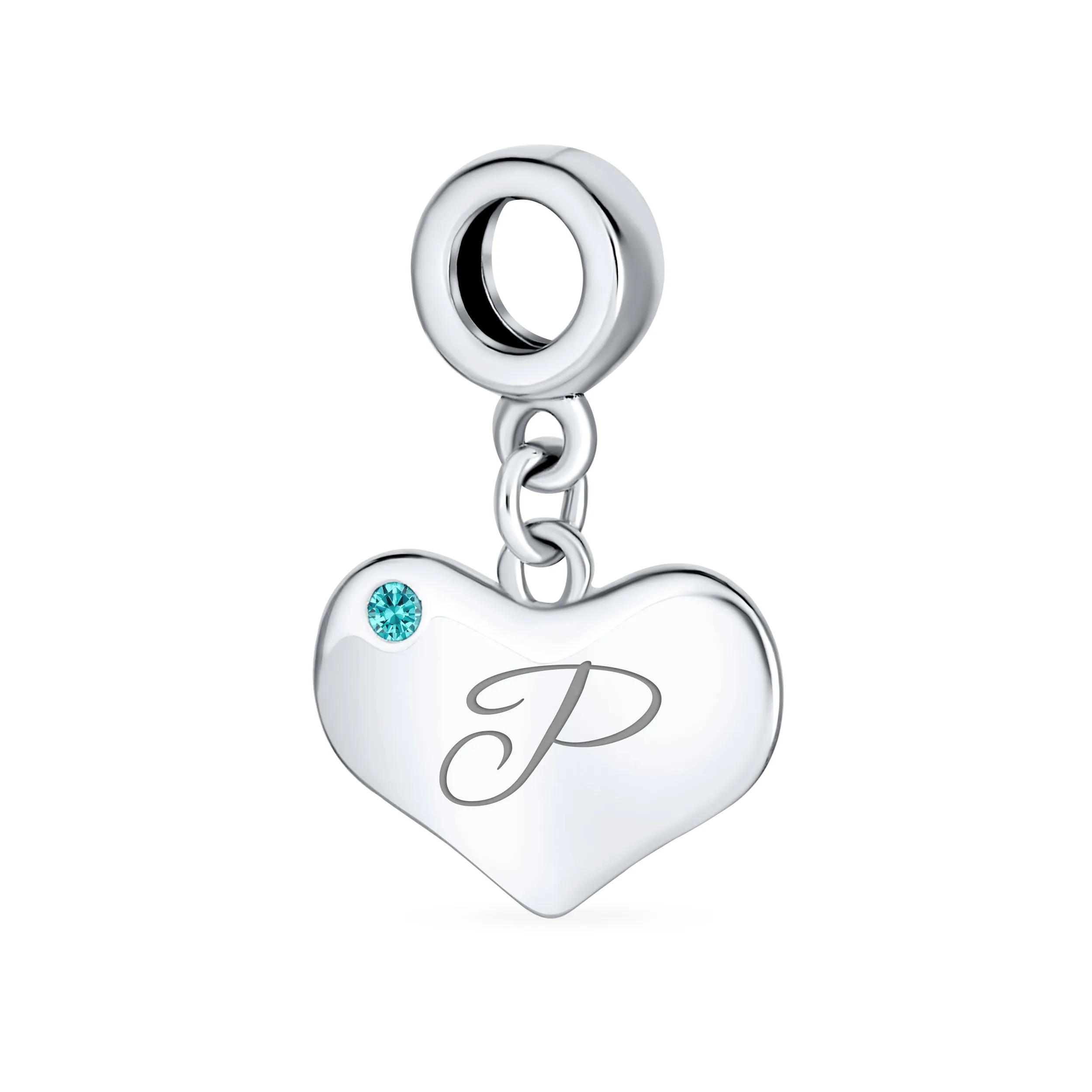 Initial Alphabet Bead Charm Aqua Blue Heart Dangle Bead for European Bracelet