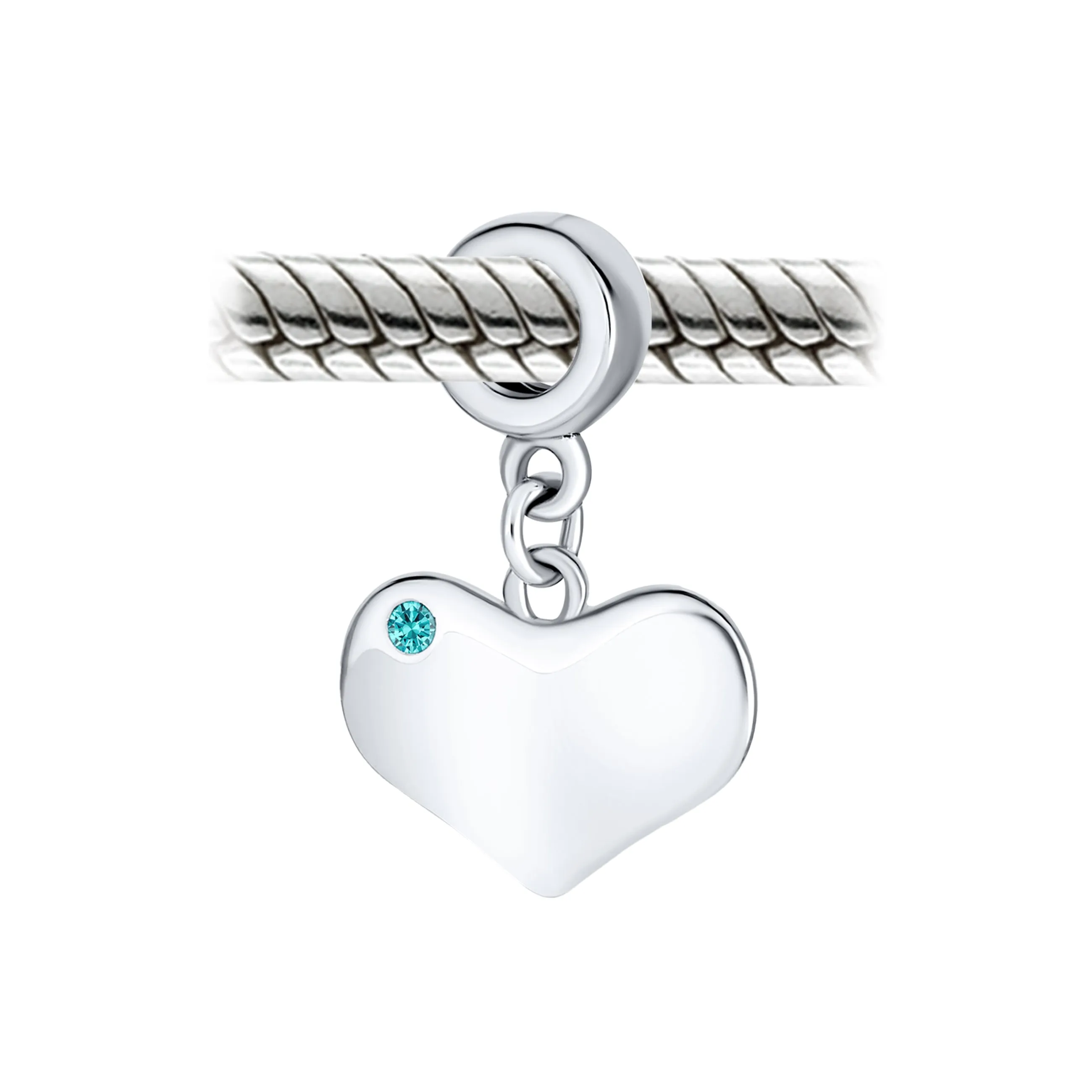 Initial Alphabet Bead Charm Aqua Blue Heart Dangle Bead for European Bracelet