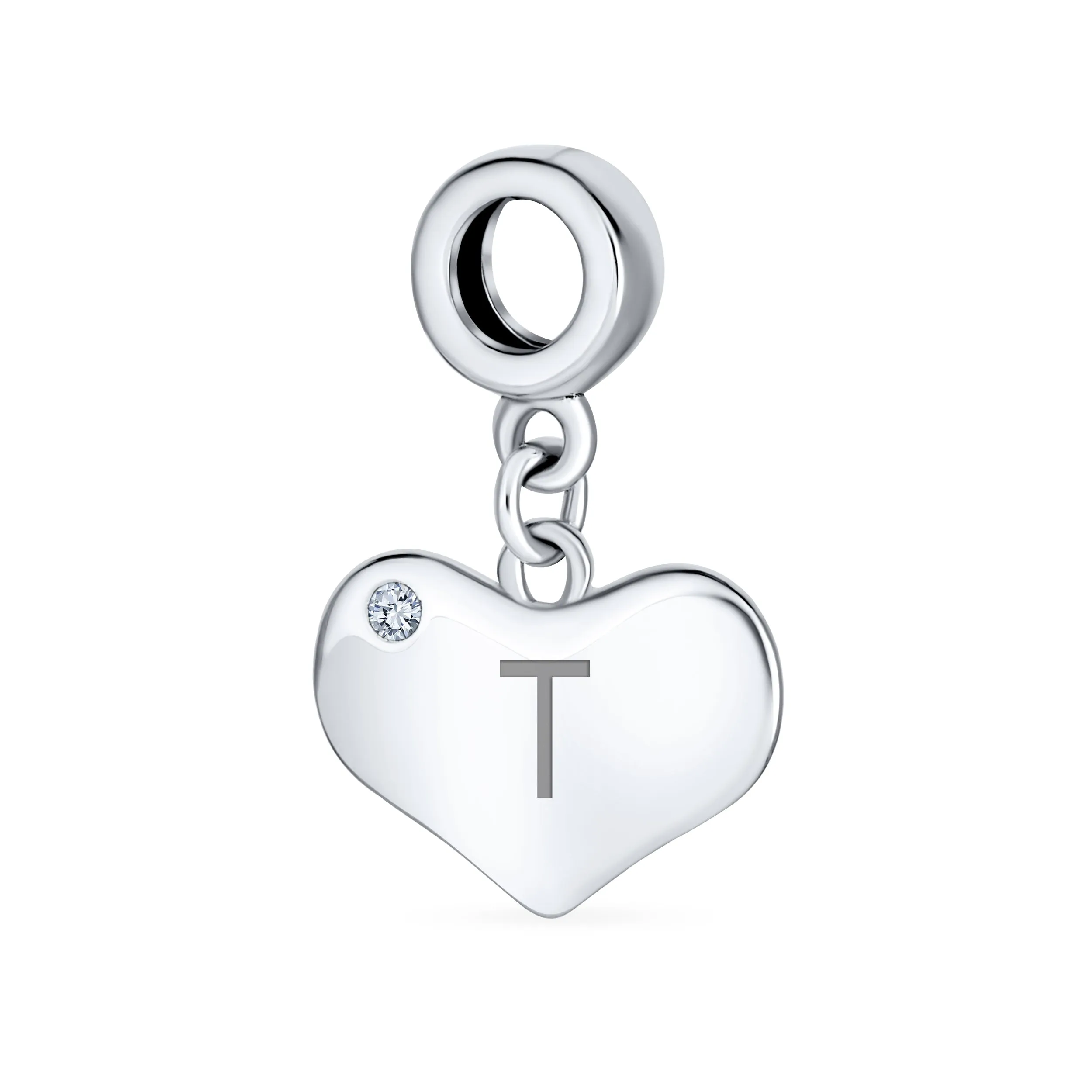 Initial Alphabet Bead Charm Heart Crystal Dangle for Sterling Silver Bracelet