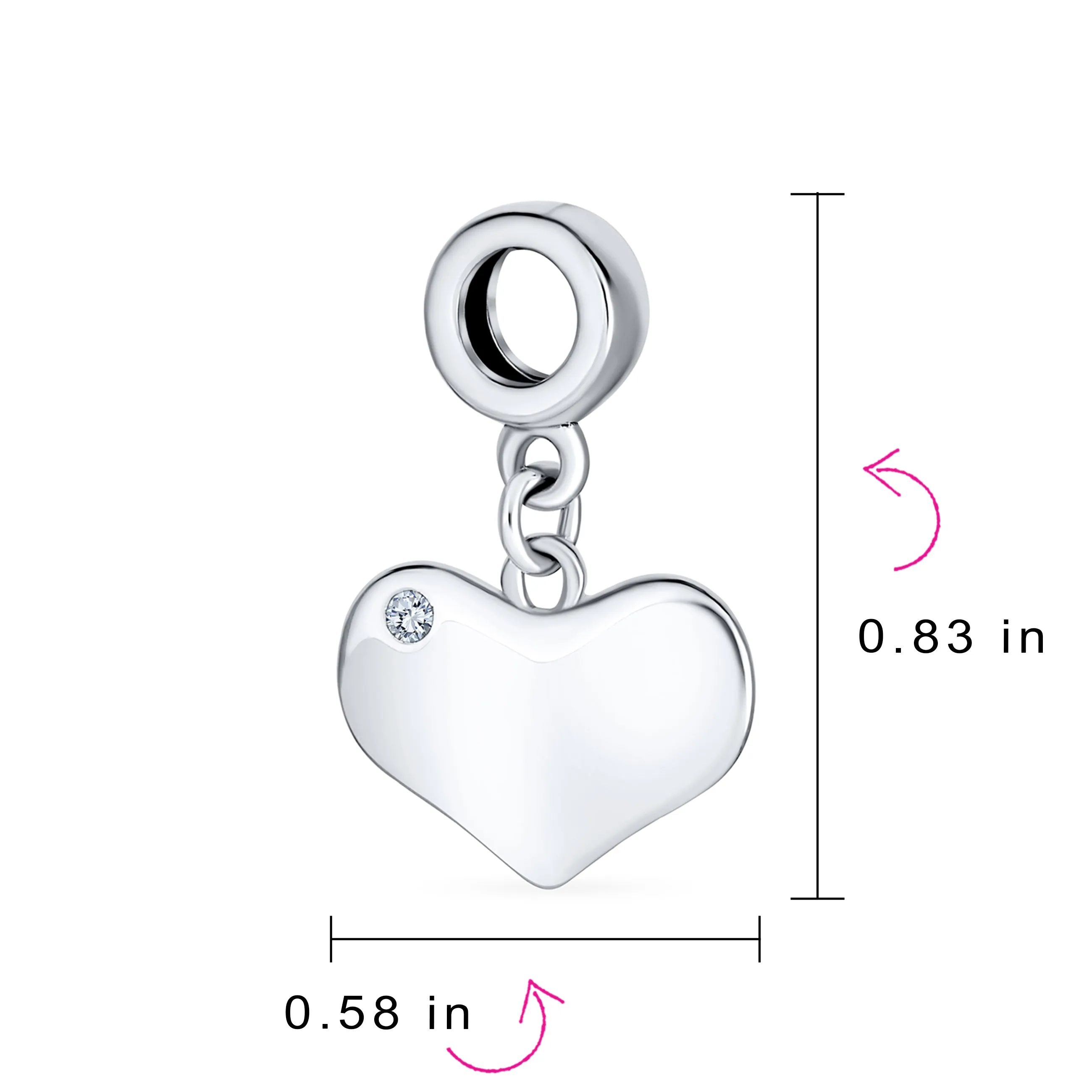 Initial Alphabet Bead Charm Heart Crystal Dangle for Sterling Silver Bracelet